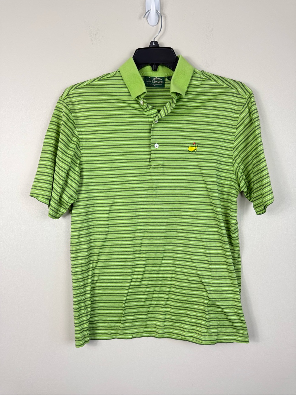 Masters Polo Mens Medium Vintage Amen Corner Green Black Striped Golf Shirt